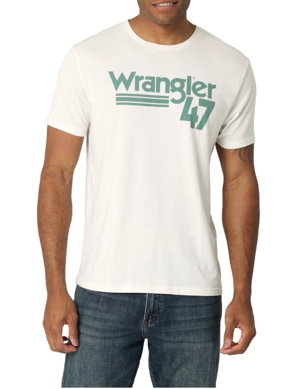 Wrangler Off-White Short Sleeve Tee w/Teal-Green Wrangler 47 Logo, Size XXL🤠